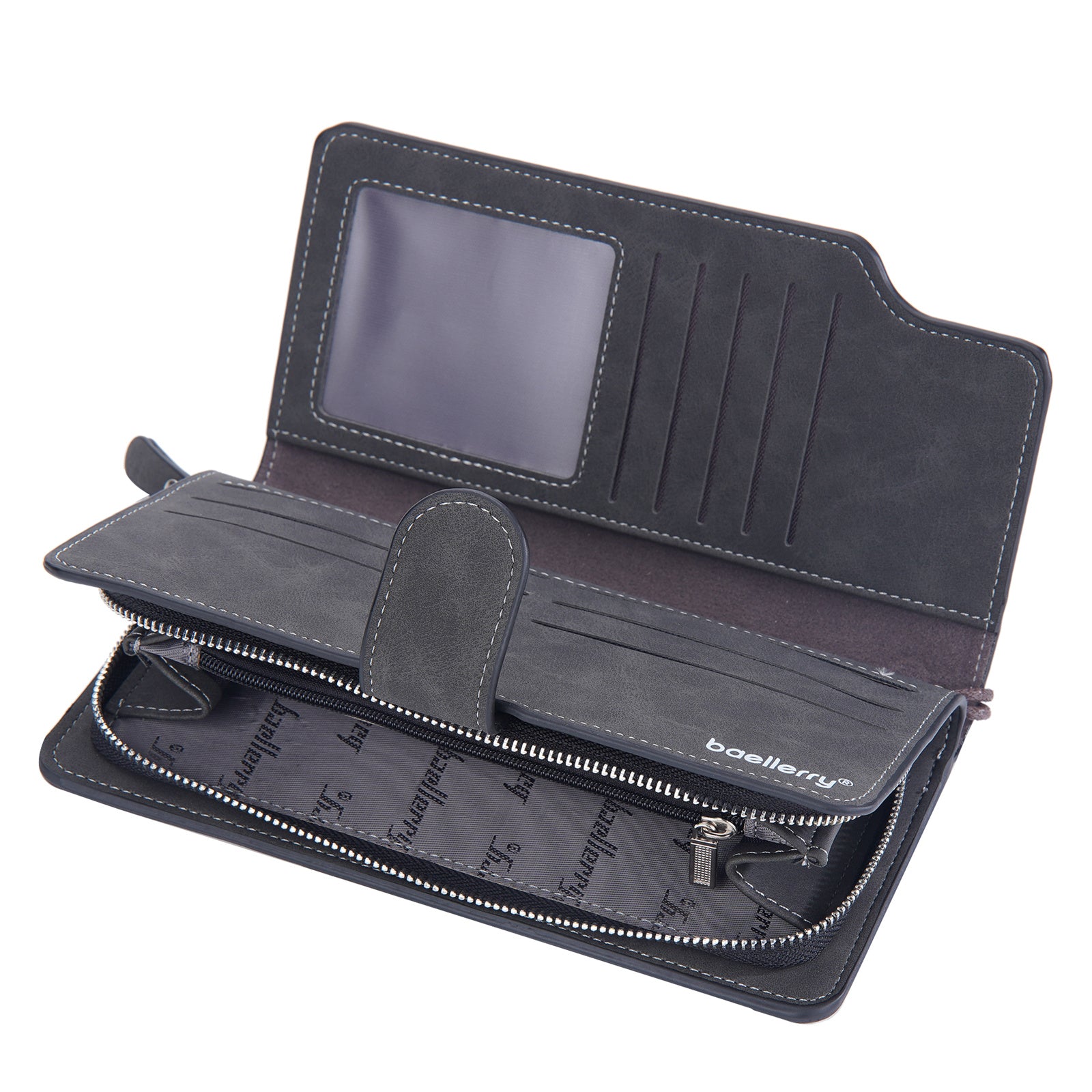 BAELLERRY S1070 Frosted PU Leather Men Long Wallet Zipper Pocket Cards Cash Holder Clutch Bag with Wrist Strap BAELLERRY S1070 Frosted PU Leather Men Long Wallet Zipper Pocket Cards Cash Holder Clutch Bag with Wrist Strap